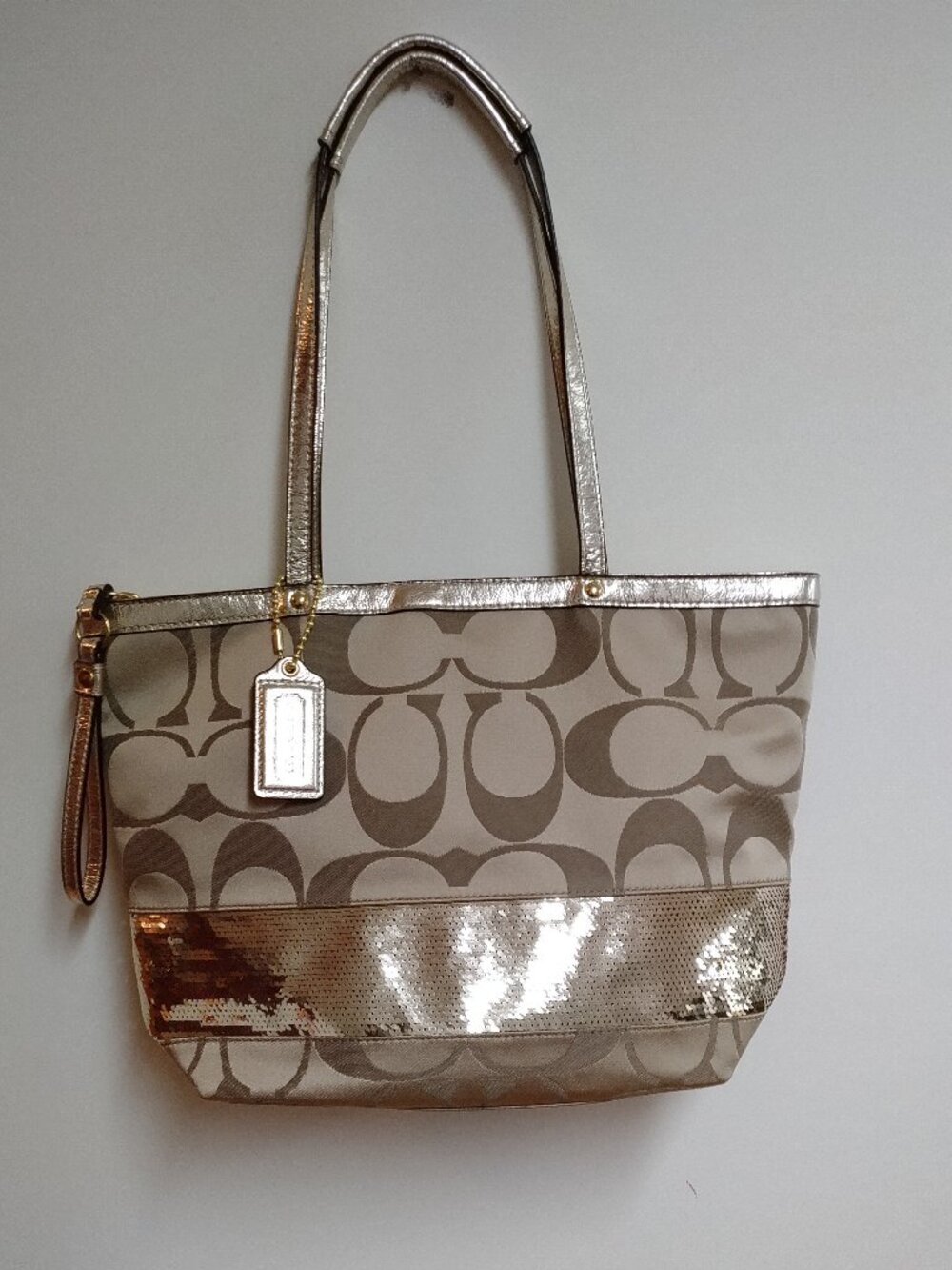 Coach Gold Signature Logo Sequin Tote Bag